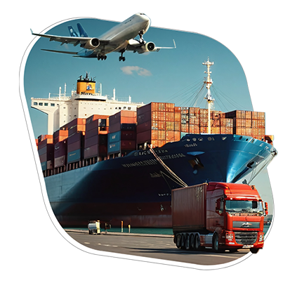 cargo ship with containers, cargo truck and container dock