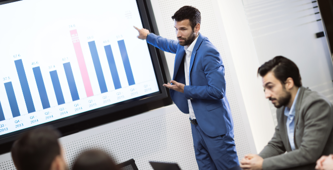 A logistics business owner using Grydd Compass to demonstrate the use of BI tools that employ advanced analytics techniques, such as statistical analysis, predictive modeling, machine learning, and data visualization.