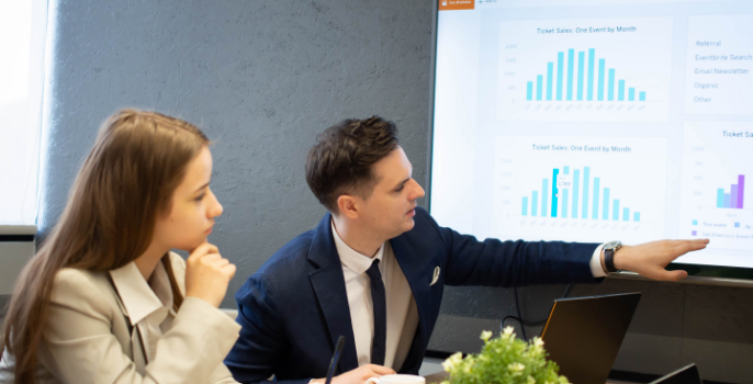 Two members of the supply chain team are using Grydd Compass to evaluate supplier performance, monitor quality, verify regulatory compliance, identify cost-saving opportunities, and optimize relationships with suppliers.