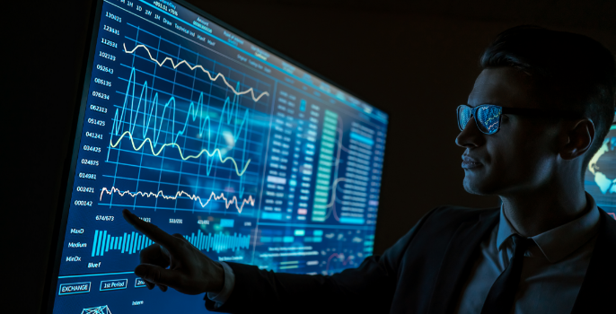 A supply chain agent is looking at screens displaying data from a business intelligence (BI) tool, which uses data analysis techniques, reporting, and visualization tools to obtain valuable insights and make informed decisions regarding logistics and operations management.