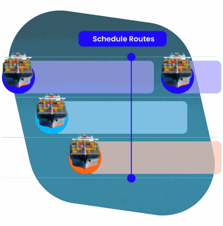 A chart showing the travel schedule of different cargo ships and their current location.
